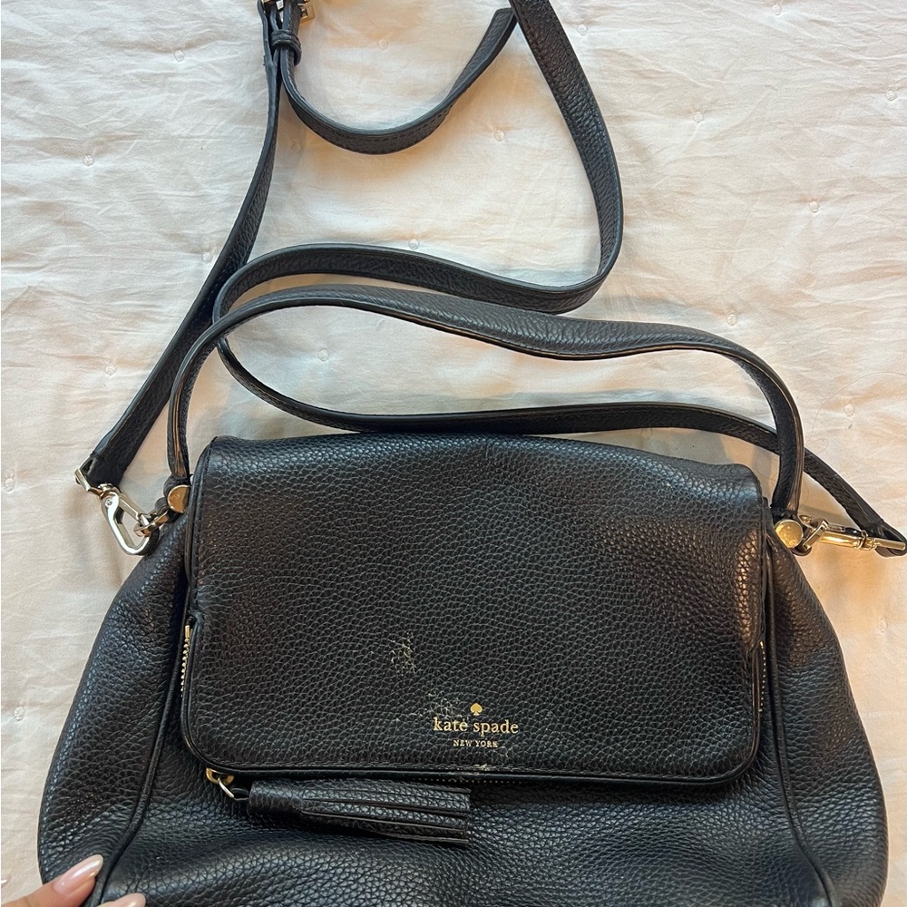 kate spade Black Pebbled Leather Crossbody Bag with Tassel